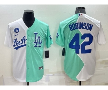 Men's Los Angeles Dodgers #42 Jackie Robinson White Green Two Tone 2022 Celebrity Softball Game Cool Base Jersey