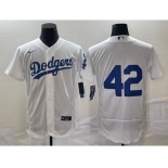 Men's Los Angeles Dodgers #42 Jackie Robinson White No Name Stitched Flex Base Nike Jersey