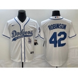 Men's Los Angeles Dodgers #42 Jackie Robinson White With Patch Cool Base Stitched Baseball Jersey1