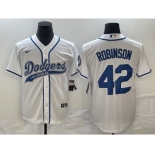 Men's Los Angeles Dodgers #42 Jackie Robinson White With Patch Cool Base Stitched Baseball Jersey