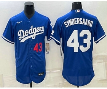 Men's Los Angeles Dodgers #43 Noah Syndergaard Number Blue Stitched MLB Flex Base Nike Jersey