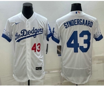 Men's Los Angeles Dodgers #43 Noah Syndergaard Number White 2022 City Connect Flex Base Stitched Jersey