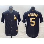 Men's Los Angeles Dodgers #5 Freddie Freeman Black Gold Cool Base Stitched Jersey