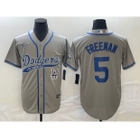 Men's Los Angeles Dodgers #5 Freddie Freeman Grey Cool Base Stitched Baseball Jersey