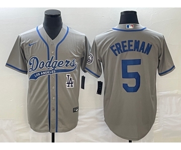 Men's Los Angeles Dodgers #5 Freddie Freeman Grey Cool Base Stitched Baseball Jersey