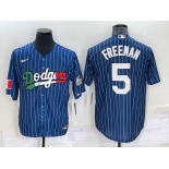 Men's Los Angeles Dodgers #5 Freddie Freeman Navy Blue Pinstripe 2020 World Series Cool Base Nike Jersey