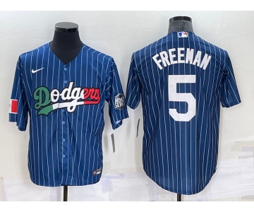 Men's Los Angeles Dodgers #5 Freddie Freeman Navy Blue Pinstripe 2020 World Series Cool Base Nike Jersey