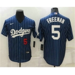 Men's Los Angeles Dodgers #5 Freddie Freeman Navy Blue Pinstripe Stitched MLB Cool Base Nike Jersey