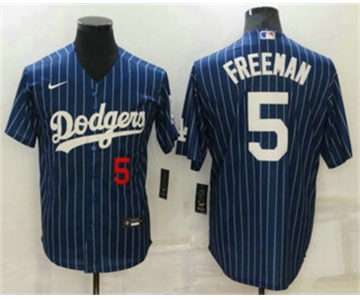 Men's Los Angeles Dodgers #5 Freddie Freeman Navy Blue Pinstripe Stitched MLB Cool Base Nike Jersey