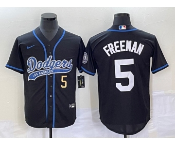 Men's Los Angeles Dodgers #5 Freddie Freeman Number Black Cool Base Stitched Baseball Jersey