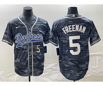 Men's Los Angeles Dodgers #5 Freddie Freeman Number Gray Camo Cool Base With Patch Stitched Baseball Jersey