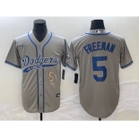 Men's Los Angeles Dodgers #5 Freddie Freeman Number Grey Cool Base Stitched Baseball Jersey