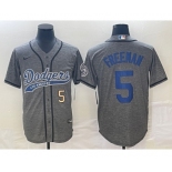 Men's Los Angeles Dodgers #5 Freddie Freeman Number Grey Gridiron Cool Base Stitched Baseball Jersey