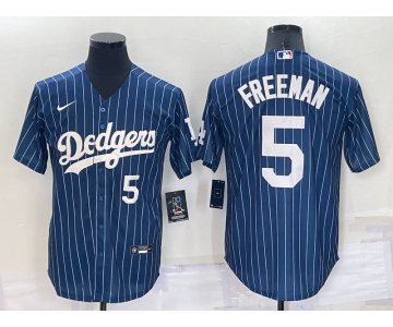 Men's Los Angeles Dodgers #5 Freddie Freeman Number Navy Blue Pinstripe Stitched MLB Cool Base Nike Jersey