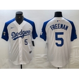 Men's Los Angeles Dodgers #5 Freddie Freeman Number White Blue Fashion Stitched Cool Base Limited Jersey