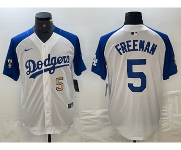 Mens Los Angeles Dodgers #5 Freddie Freeman Number White Blue Fashion Stitched Cool Base Limited Jersey