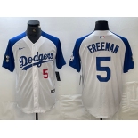 Men's Los Angeles Dodgers #5 Freddie Freeman Number White Blue Fashion Stitched Cool Base Limited Jerseys