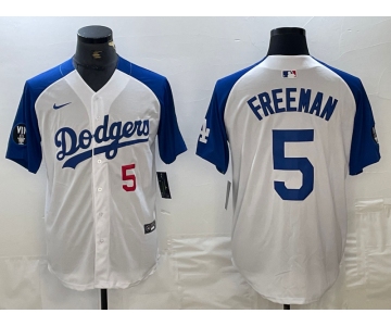 Men's Los Angeles Dodgers #5 Freddie Freeman Number White Blue Fashion Stitched Cool Base Limited Jerseys