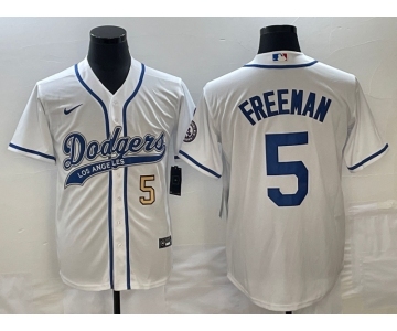 Men's Los Angeles Dodgers #5 Freddie Freeman Number White Cool Base Stitched Baseball Jersey