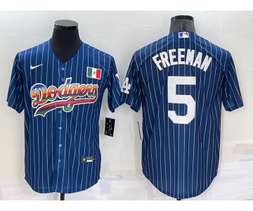 Men's Los Angeles Dodgers #5 Freddie Freeman Rainbow Blue Red Pinstripe Mexico Cool Base Nike Jersey