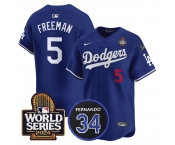 Men's Los Angeles Dodgers #5 Freddie Freeman Royal 2024 World Series With Fernando Memorial Patch Limited Stitched Baseball Jersey