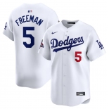 Men's Los Angeles Dodgers #5 Freddie Freeman White 2024 World Series Champions Home Limited Stitched Baseball Jersey