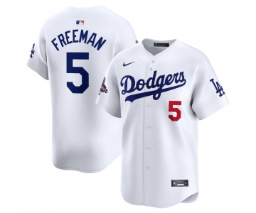 Men's Los Angeles Dodgers #5 Freddie Freeman White 2024 World Series Champions Home Limited Stitched Baseball Jersey