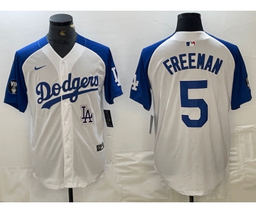 Men's Los Angeles Dodgers #5 Freddie Freeman White Blue Fashion Stitched Cool Base Limited Jersey