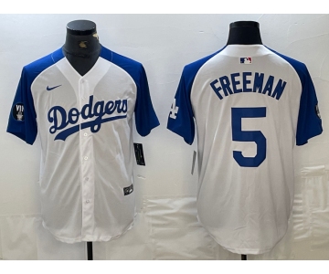 Men's Los Angeles Dodgers #5 Freddie Freeman White Blue Fashion Stitched Cool Base Limited Jerseys