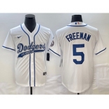 Men's Los Angeles Dodgers #5 Freddie Freeman White Cool Base Stitched Baseball Jersey1