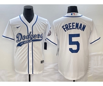 Men's Los Angeles Dodgers #5 Freddie Freeman White Cool Base Stitched Baseball Jersey1