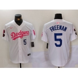 Men's Los Angeles Dodgers #5 Freddie Freeman White Pink Vin & Kobe Patch Stitched Baseball Jersey1