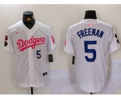 Men's Los Angeles Dodgers #5 Freddie Freeman White Pink Vin & Kobe Patch Stitched Baseball Jersey1