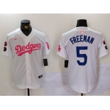 Men's Los Angeles Dodgers #5 Freddie Freeman White Pink Vin & Kobe Patch Stitched Baseball Jersey