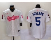 Men's Los Angeles Dodgers #5 Freddie Freeman White Pink Vin & Kobe Patch Stitched Baseball Jersey