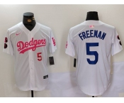 Men's Los Angeles Dodgers #5 Freddie Freeman White Pink Vin & Kobe Patch Stitched Baseball Jerseys