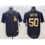 Men's Los Angeles Dodgers #50 Mookie Betts Black Gold Cool Base Stitched Jersey