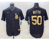 Men's Los Angeles Dodgers #50 Mookie Betts Black Gold Cool Base Stitched Jersey