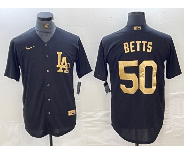 Men's Los Angeles Dodgers #50 Mookie Betts Black Gold Cool Base Stitched Jersey