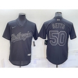 Men's Los Angeles Dodgers #50 Mookie Betts Black Pullover Turn Back The Clock Stitched Cool Base Jersey