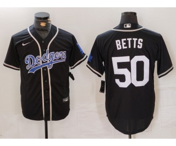 Men's Los Angeles Dodgers #50 Mookie Betts Black White Cool Base Stitched Jersey