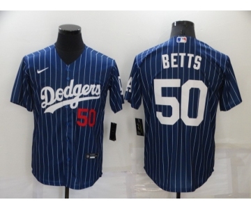 Men's Los Angeles Dodgers #50 Mookie Betts Blue Pinstripe Stitched MLB Cool Base Nike Jersey