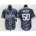 Men's Los Angeles Dodgers #50 Mookie Betts Gray Camo Cool Base With Patch Stitched Baseball Jersey