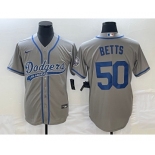 Men's Los Angeles Dodgers #50 Mookie Betts Grey With Patch Cool Base Stitched Baseball Jersey1