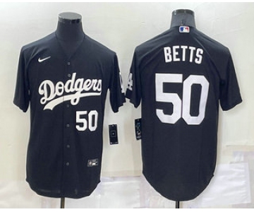 Men's Los Angeles Dodgers #50 Mookie Betts Number Black Turn Back The Clock Stitched Cool Base Jersey