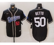 Men's Los Angeles Dodgers #50 Mookie Betts Number Black White Cool Base Stitched Jersey