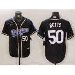 Men's Los Angeles Dodgers #50 Mookie Betts Number Black White Cool Base Stitched Jerseys