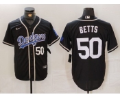 Men's Los Angeles Dodgers #50 Mookie Betts Number Black White Cool Base Stitched Jerseys