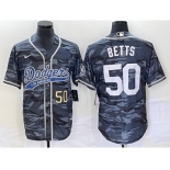 Men's Los Angeles Dodgers #50 Mookie Betts Number Gray Camo Cool Base With Patch Stitched Baseball Jersey