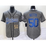 Men's Los Angeles Dodgers #50 Mookie Betts Number Grey Gridiron Cool Base Stitched Baseball Jersey